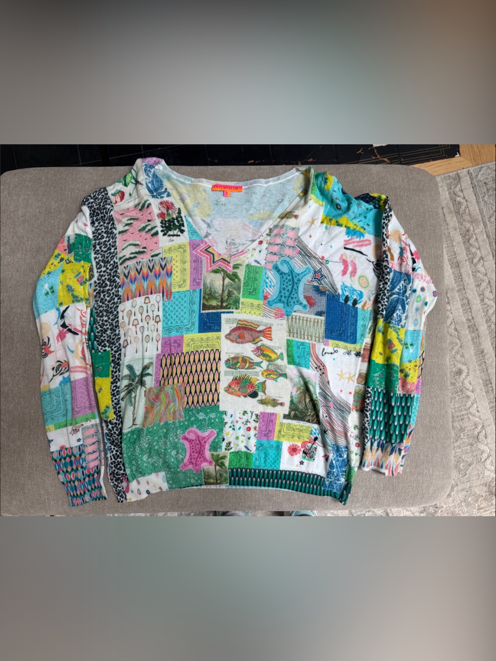 Vilagallo Pink and Orange Label Knit Top - Pastel Multicolor